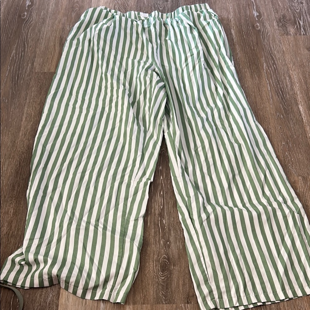 SHEIN Green and White Striped Pants